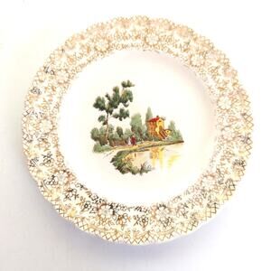 Vintage American Limoges Rare Chateau France 22K Gold Filigree Salad Side Plate